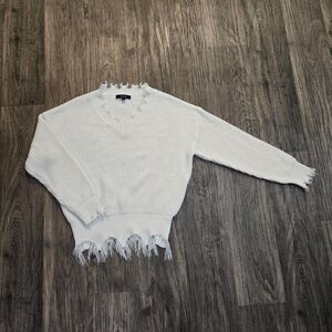 Lenni Women's White Ripped Distressed Jumper Sweater